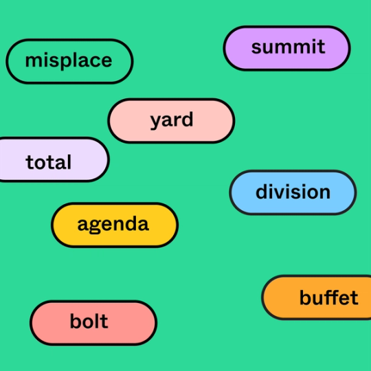 colorful oval shapes with a mix of words such as summit, total and agenda labeled over each shape