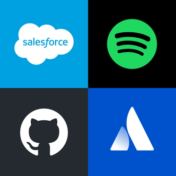 Logos von Salesforce, Spotify, GitHub und Atlassian.