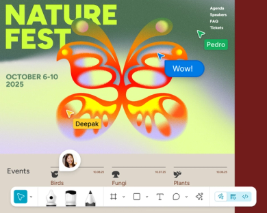 butterfly illustration on event flier with cursors and commentary