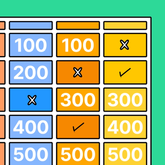 series of selected spaces on a jeopardy gameboard