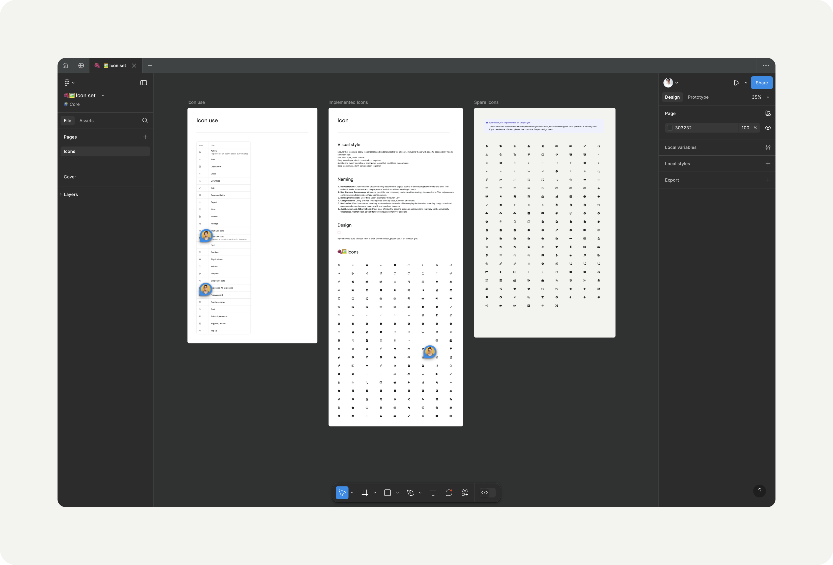 A screenshot in Figma showing the new Spendesk icon set