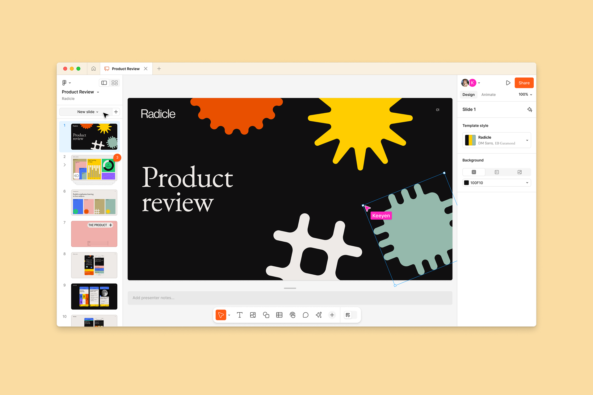 slides interface on hero slide with panel for settings