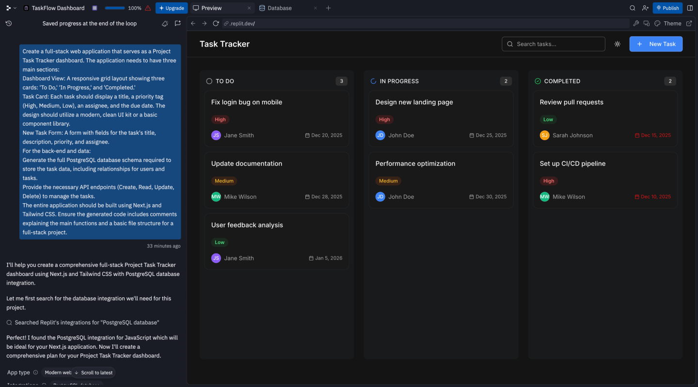 A screenshot of a productivity app prototyped on Replit