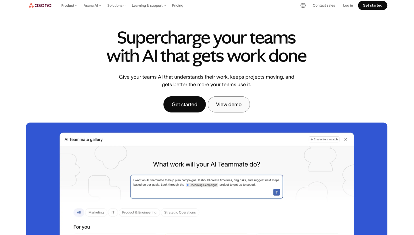 The Asana website for work management.