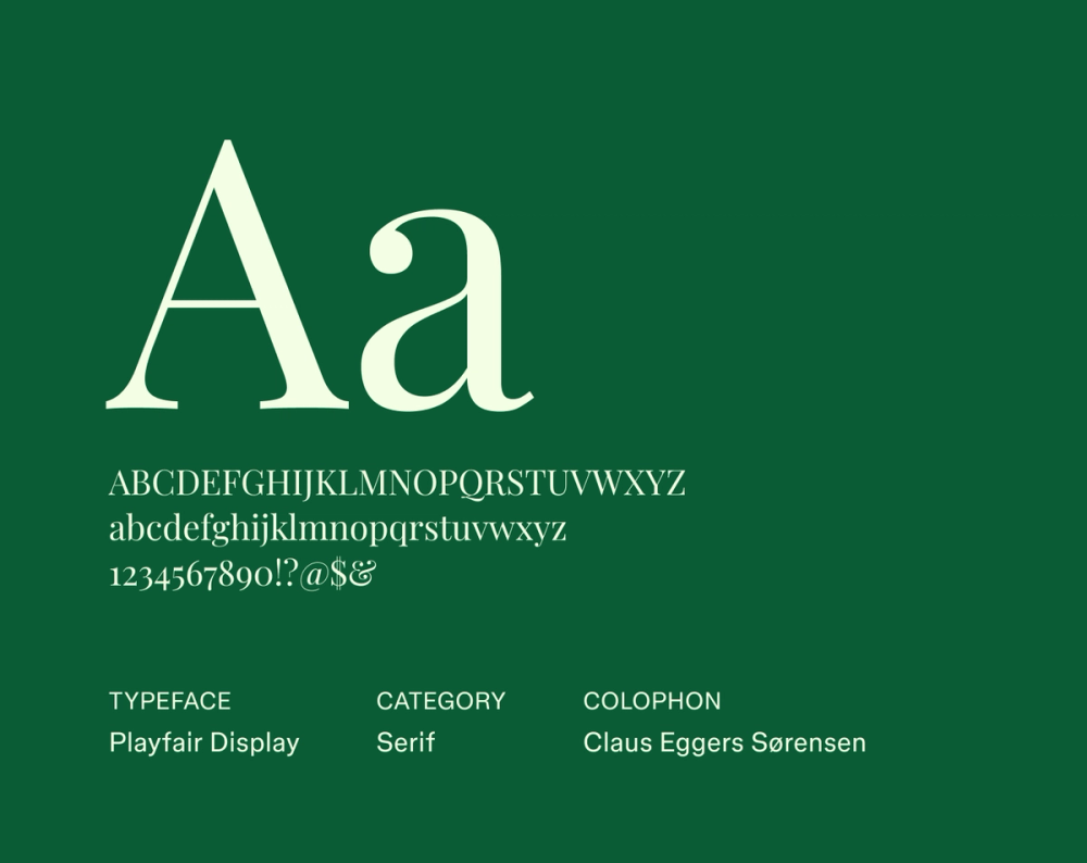 Playfair Display sample showing high contrast between thick and thin strokes with elegant, refined curves.