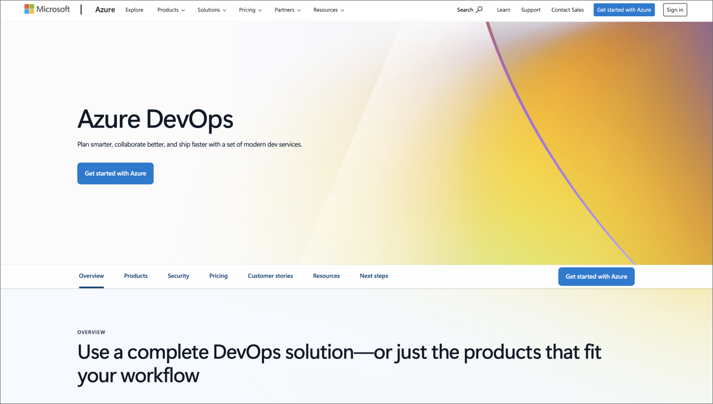 The Azure DevOps website for code development.