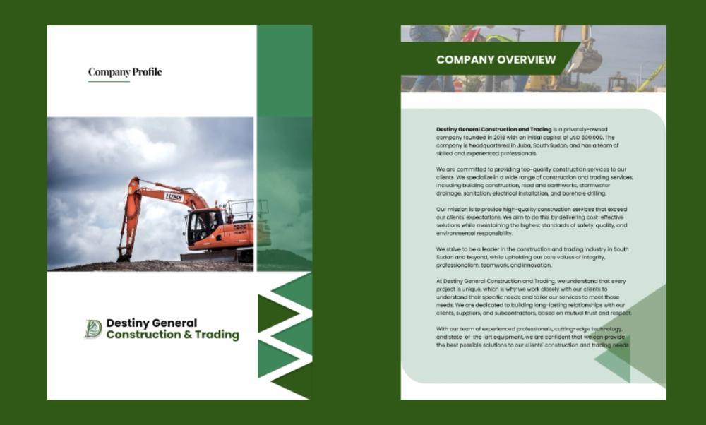 Screenshot of construction company brochure