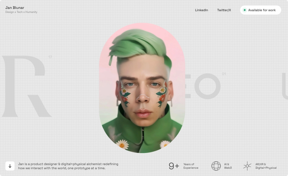 Ein Screenshot der Portfolio-Website von Jan Blunár.