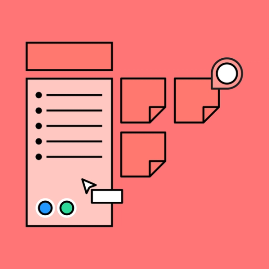 bullet pointed notes with three sticky notes on the left hand side