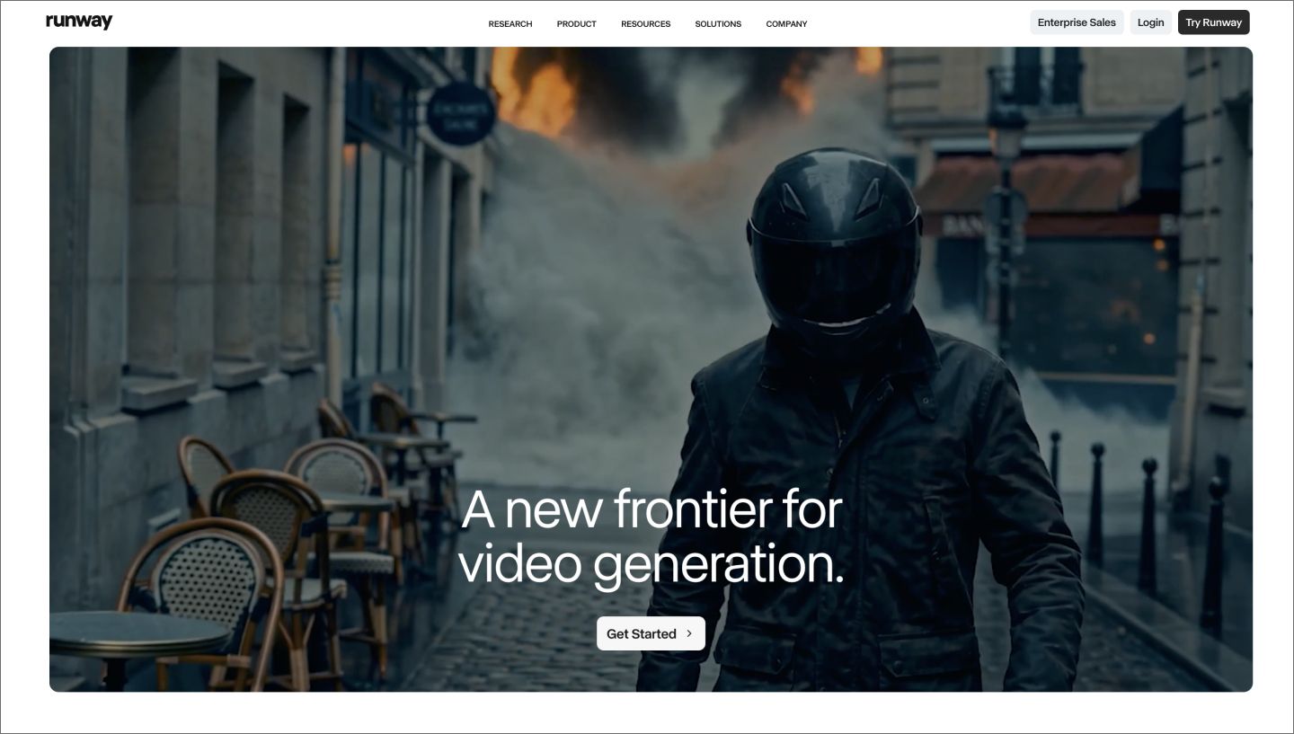 The homepage for Runway.