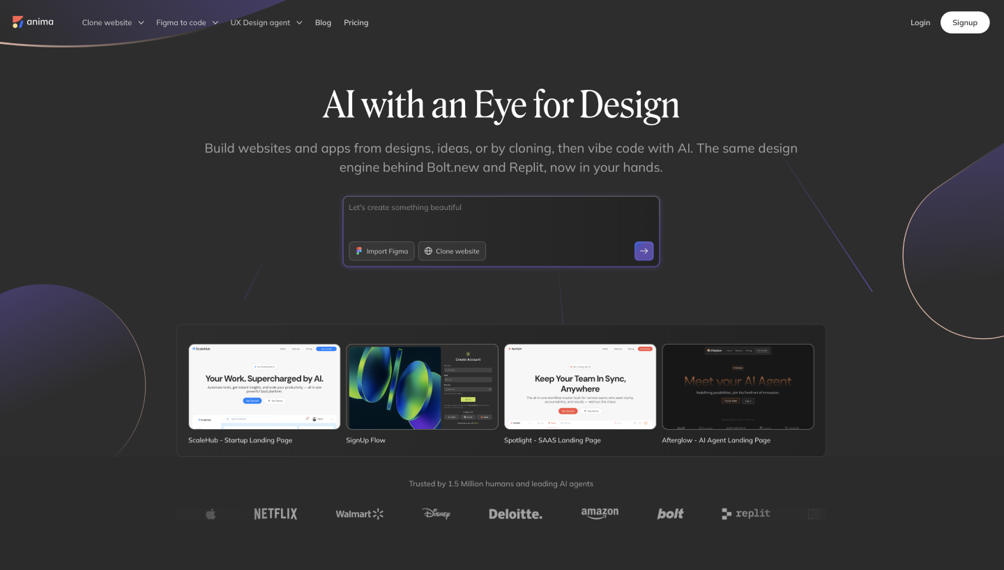 The Anima interface, with an AI prompt box.