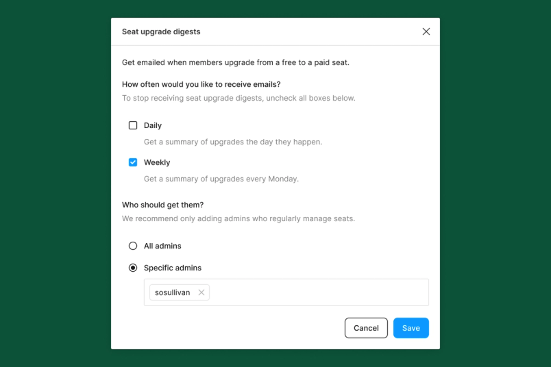 Screenshot der Benutzeroberfläche zeigt die Möglichkeit, zwischen den täglichen und wöchentlichen Upgrade-Funktionen zu wählen.