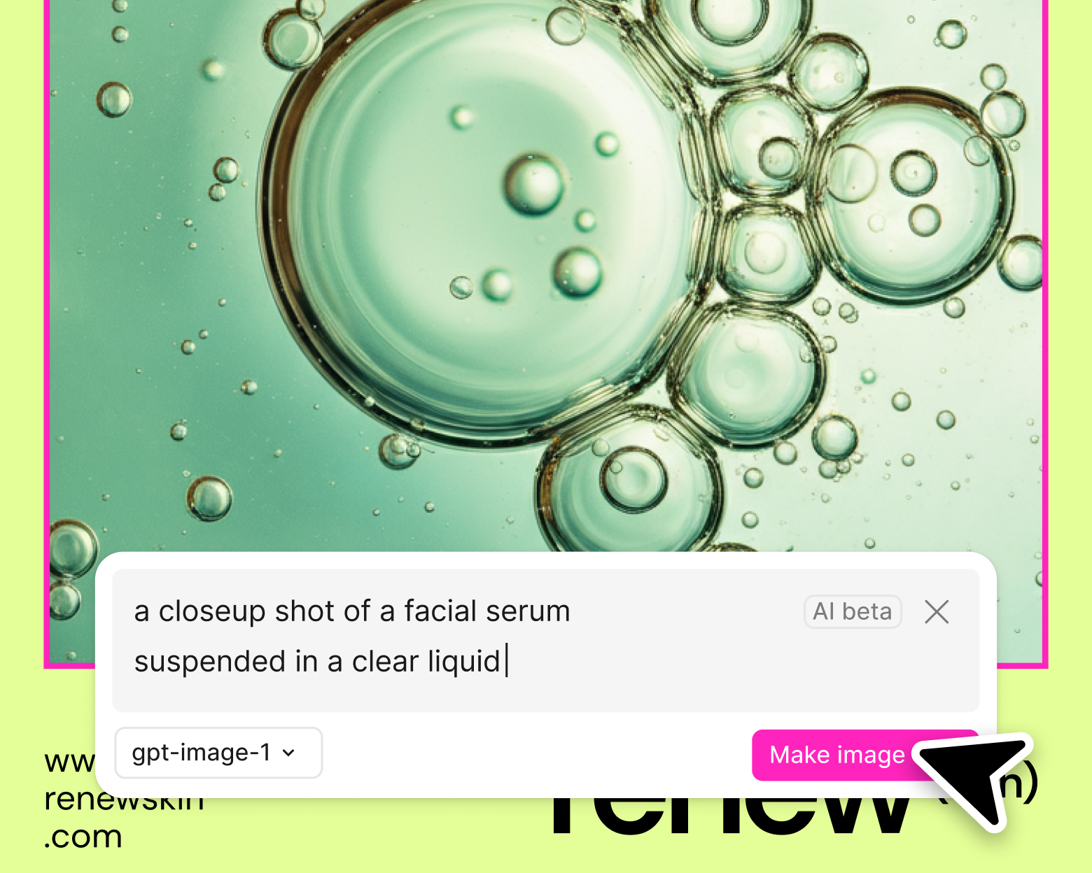 burbujas con un cuadro de indicaciones superpuesto en el que se está generando una imagen