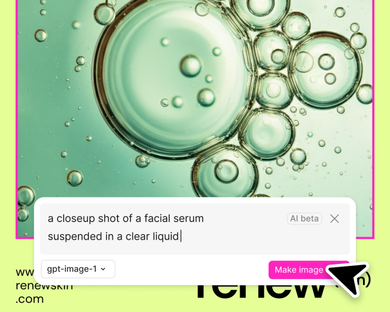 burbujas con un cuadro de indicaciones superpuesto en el que se está generando una imagen