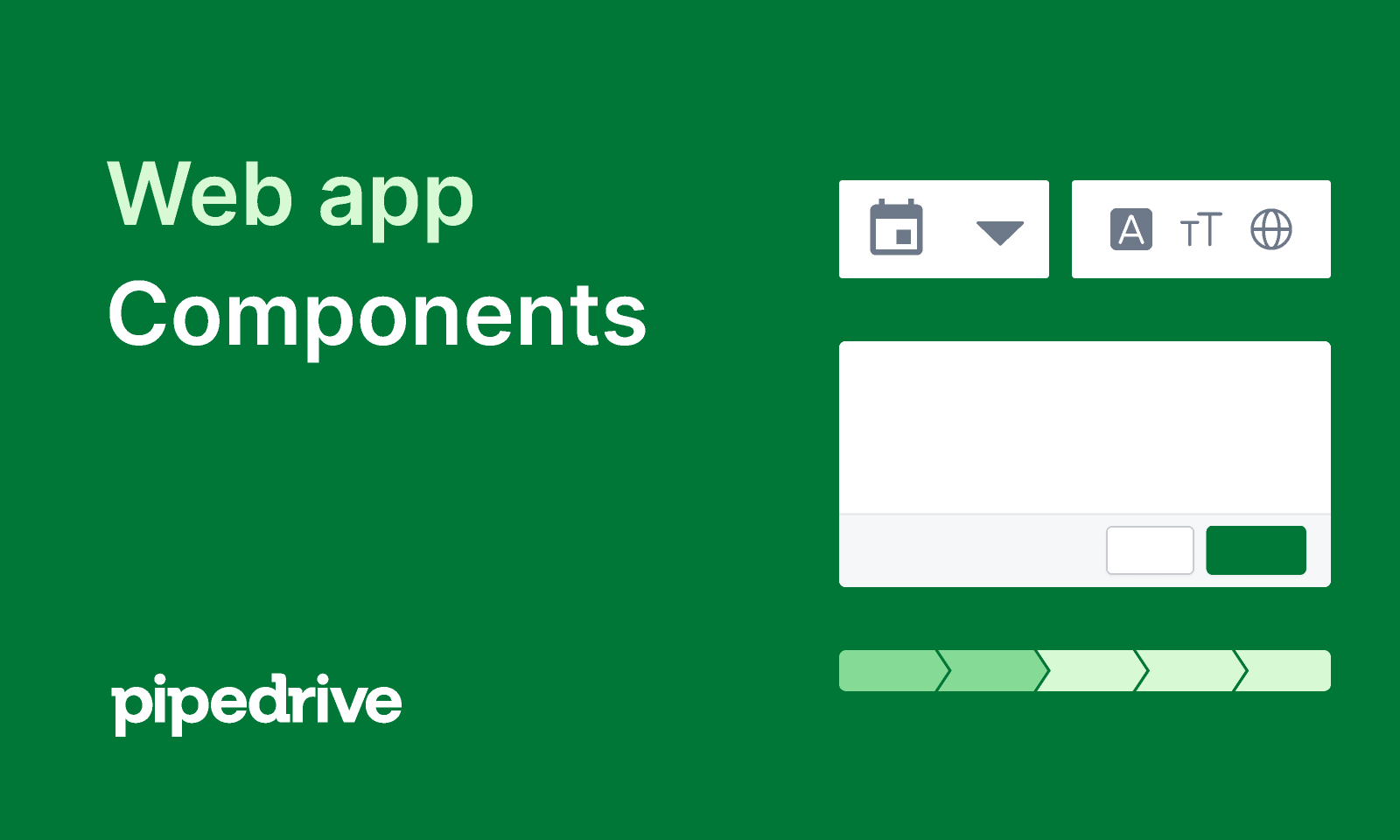 Pipedrive's web app components displayed in bold green, promoting a clean and straightforward design for efficient CRM usage.