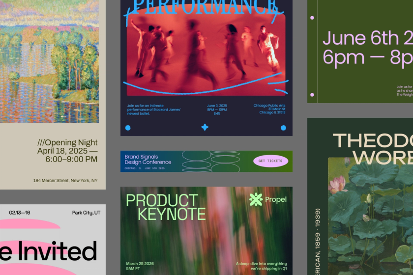 event posters with titles and dates and times