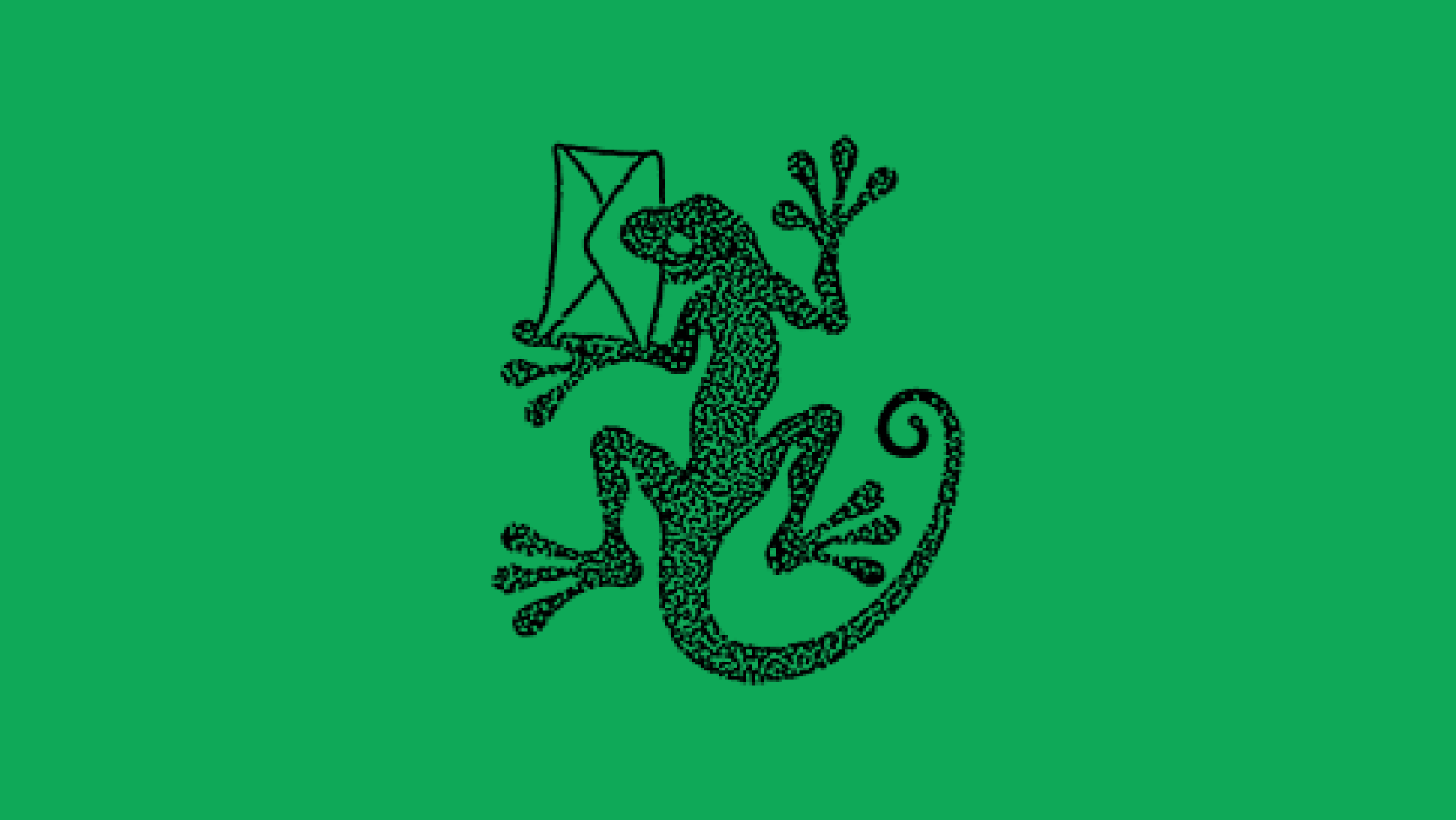 An illustration of a gecko with an envelope in its mouth