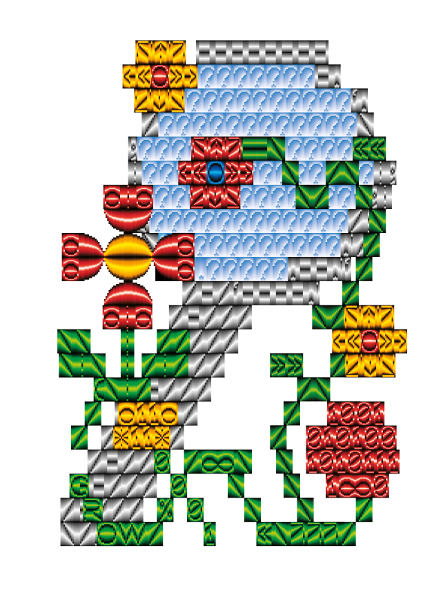 A vibrant digital artwork showcases a stylized face composed of various geometric shapes and patterns. The face features a mix of blue, red, yellow, and green elements against a black background. Flowers made of red and yellow symbols are interspersed with green leaf-like patterns, creating a lively and colorful composition.