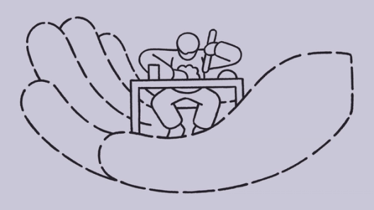 A person is climbing up a hand