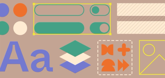 abstract arrangement of dots, toggles, type, and layers