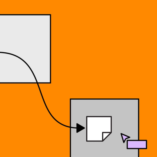 white and grey document with a sticky note and a curved arrow overlayed on top