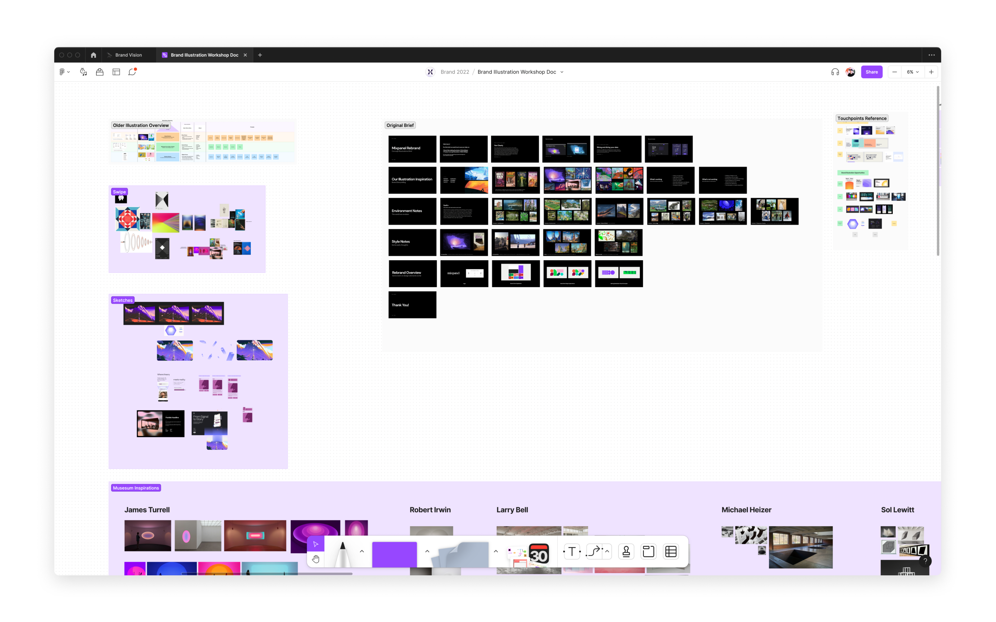 A Figjam file with images and sections for brainstorming