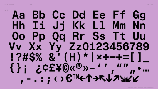 Black text on purple background showing the character set of Figma Sans Condensed Bold