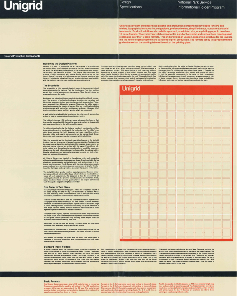 Unigrid brochure showing exemplary text and images laid out in a grid