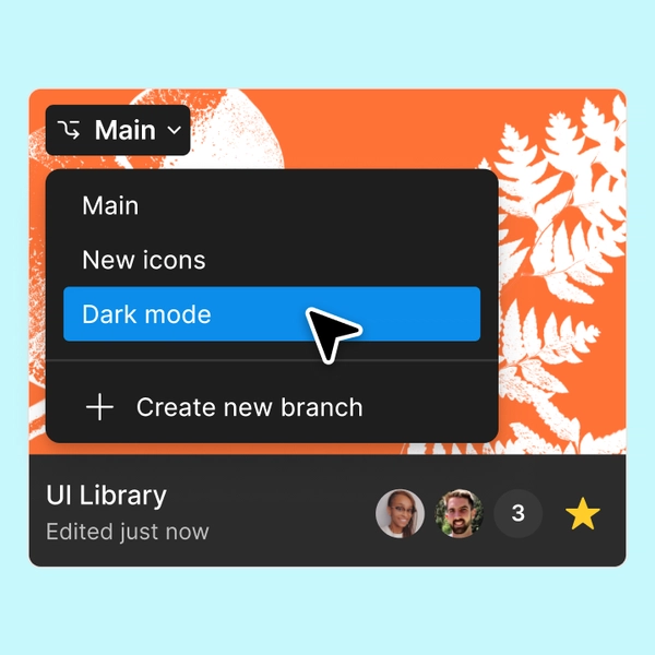 branche principale avec une sélection entre de nouvelles icônes ou le mode sombre