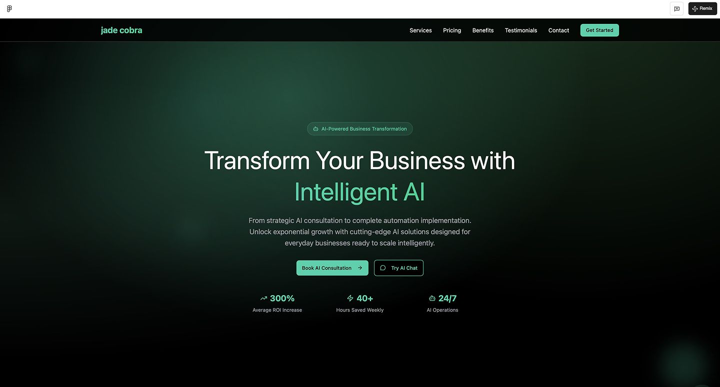 Screenshot of the AI agency website, created using Figma Make.