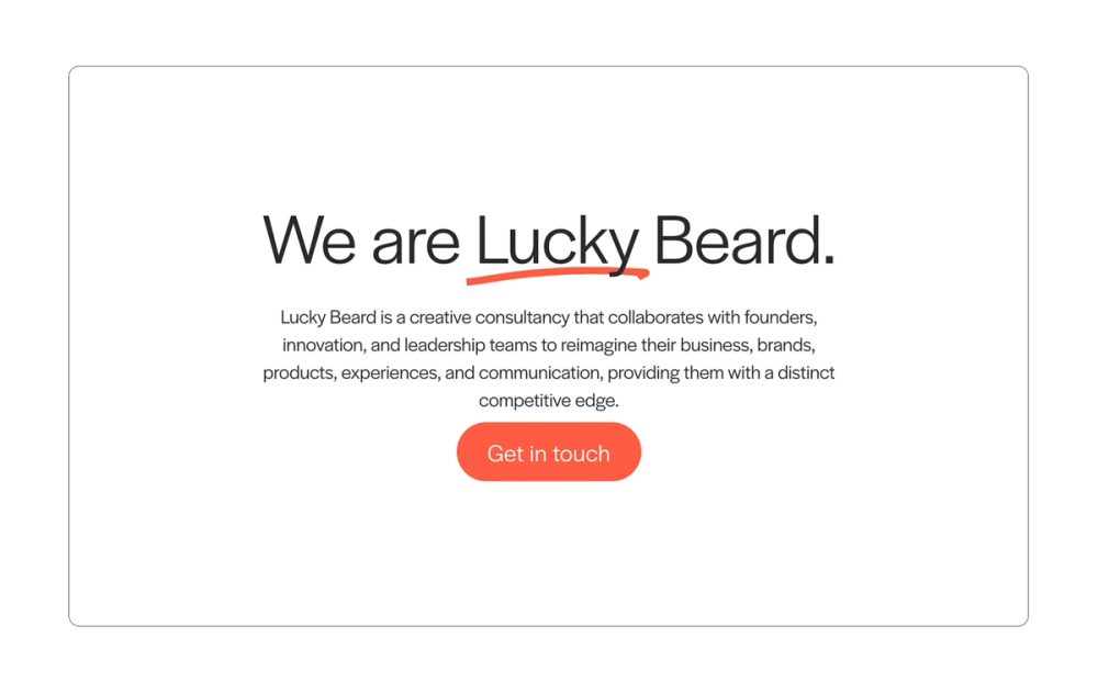 Sample Lucky Beard CTA including Get in touch.