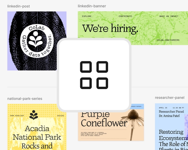 multiple assets with grid view icon placed over