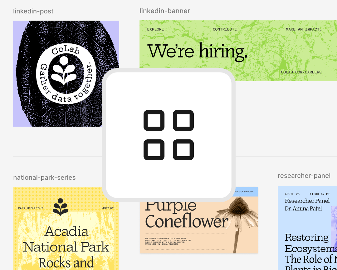 multiple assets with grid view icon placed over