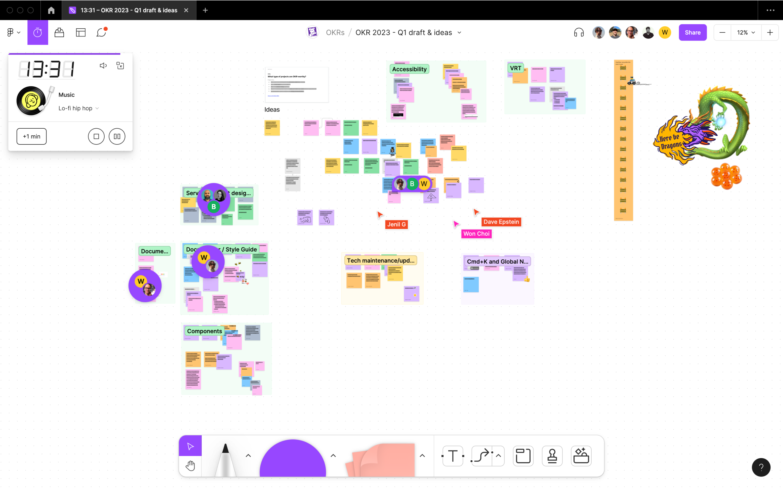 Datadog’s product team brainstorming OKRs in FigJam