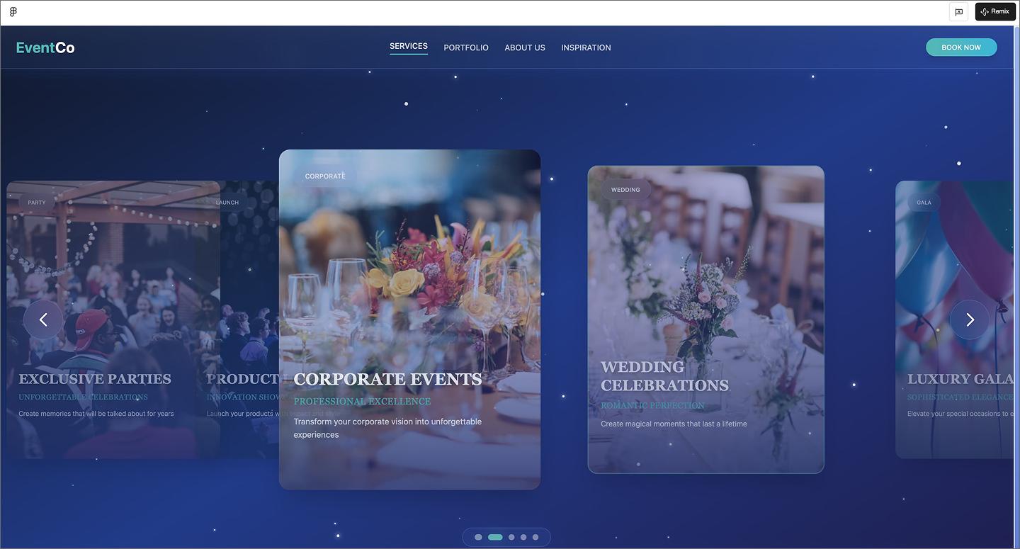 Screenshot of the event agency website created using Figma Make.