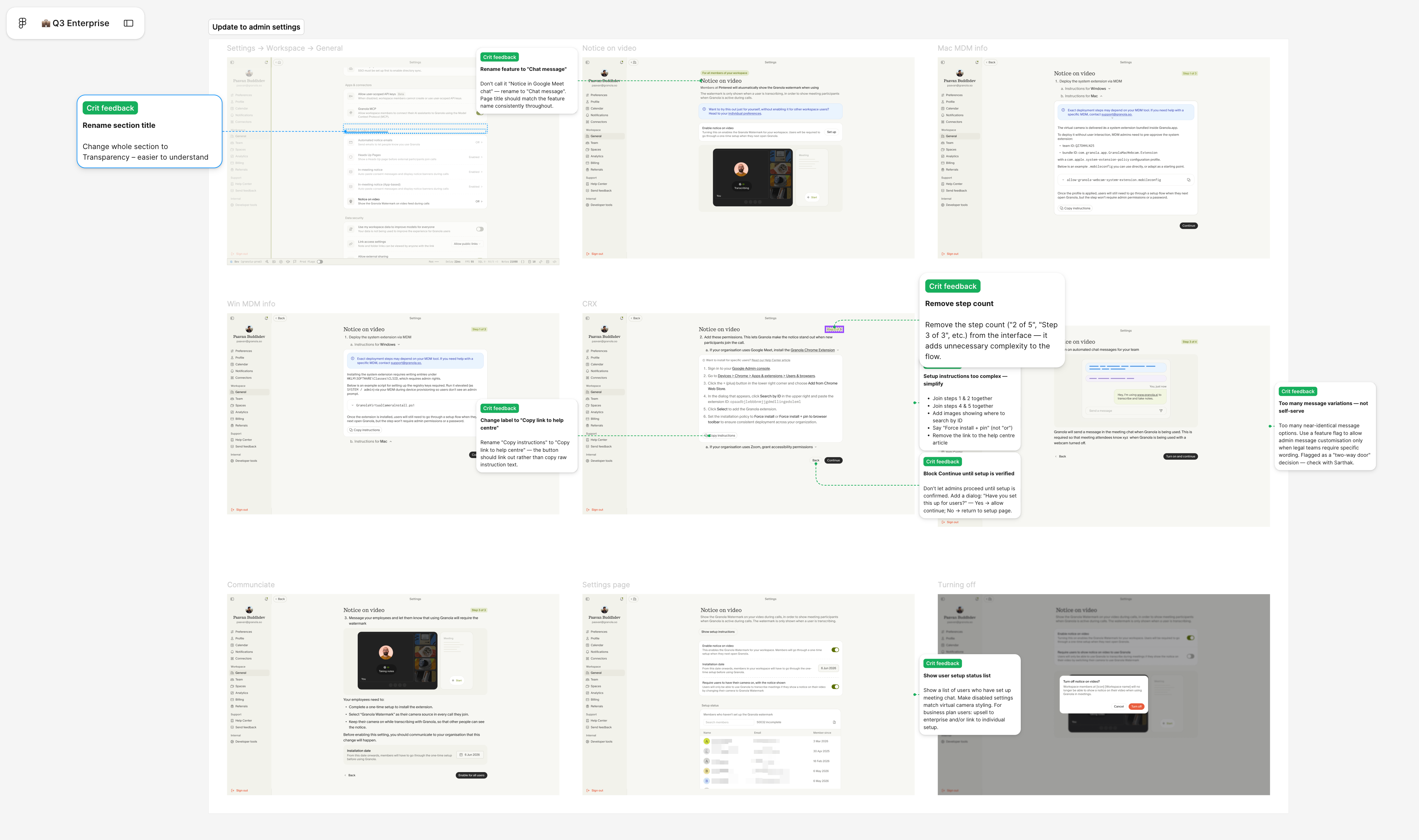 Figma article screenshot of meeting feedback annotated directly onto a design canvas