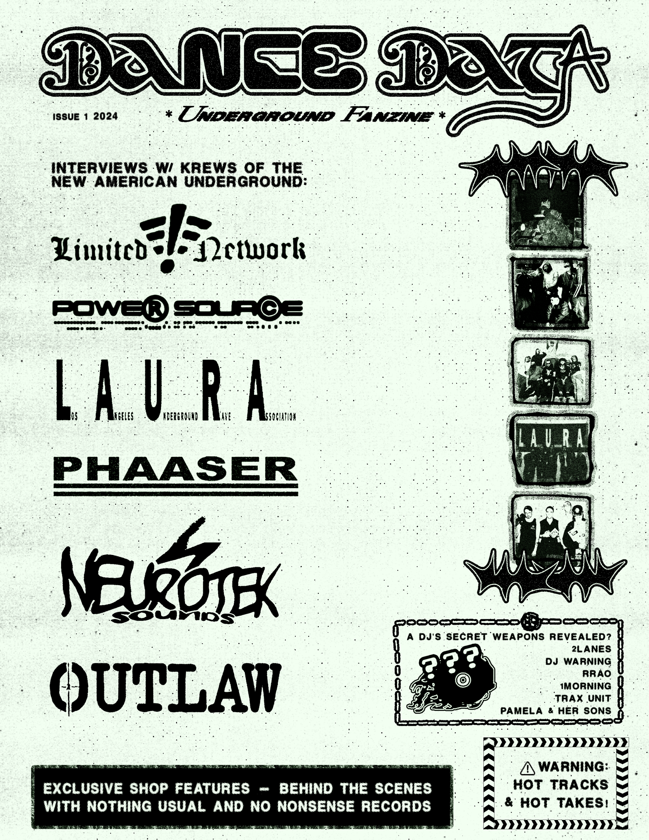 Cover image with names of different party crews written in '90s-inspired type