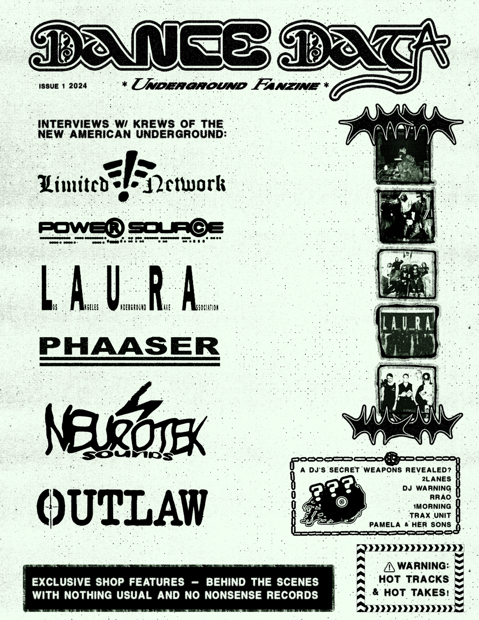 Cover image with names of different party crews written in '90s-inspired type