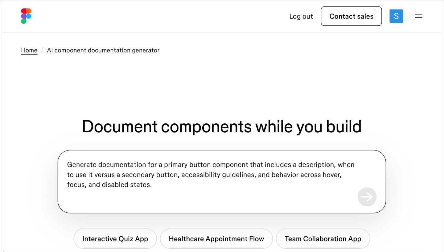  prompt in Figma Make to generate documentation for a primary button component, with clear usage guidelines.
