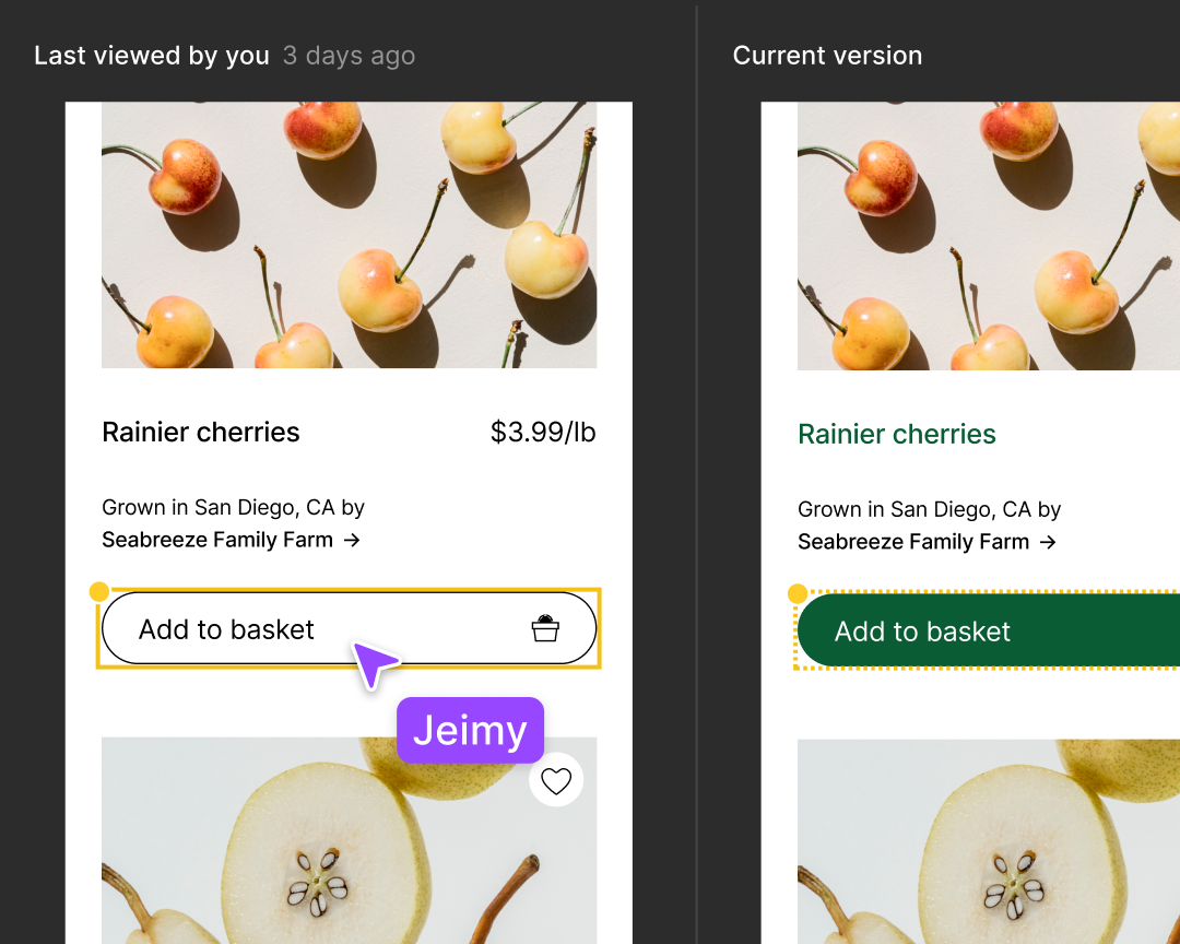 Two mobile screens with compare versions next to each other