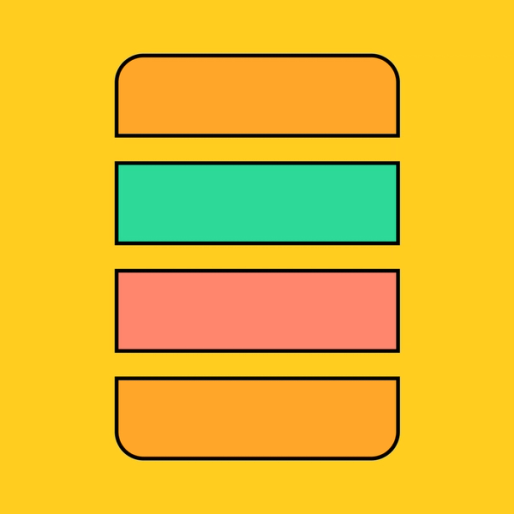 four stacked rectangles on a yellow background