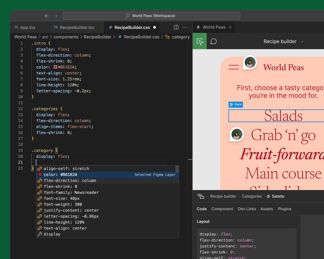 vs code interface with figma file and comments
