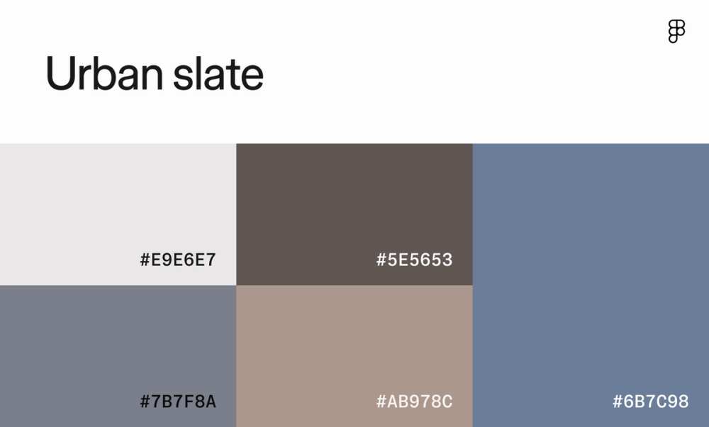 Color scheme with shades of gray, brown, and blue