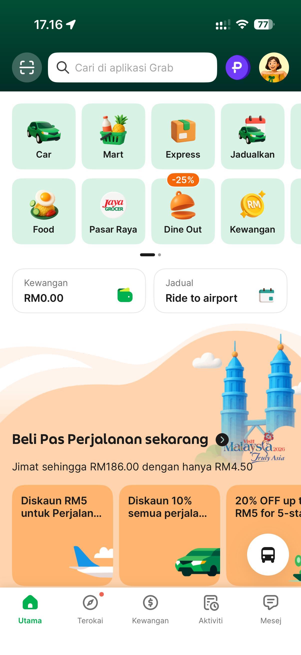 Grab Malaysia’s app interface