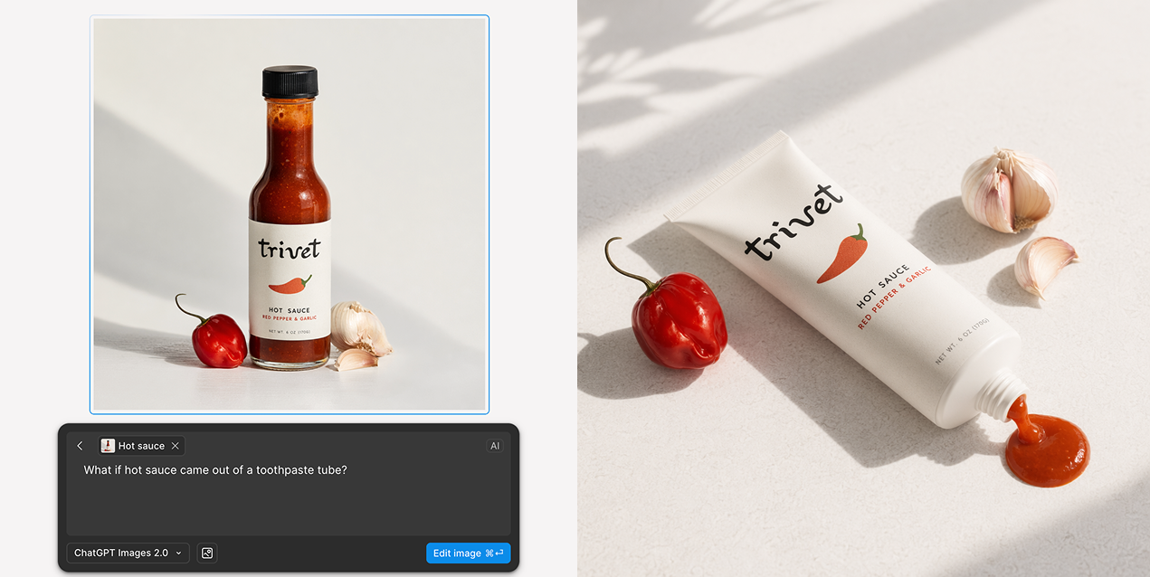 Browser window of ChatGPT Images 2.0 being prompted to make hot sauce come out of a toothpaste tube