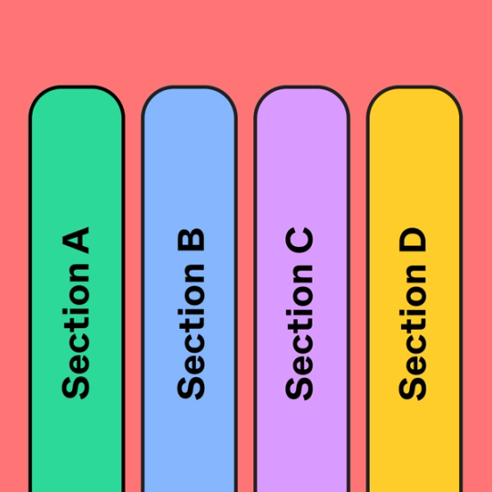 four rounded rectangles with Section A through D labels