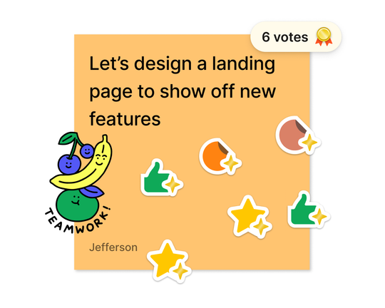 Eine Notiz mit dem Umfrage-Widget und 6 Stimmen zum Erstellen einer Landing-Page, die neue Funktionen zeigen soll.