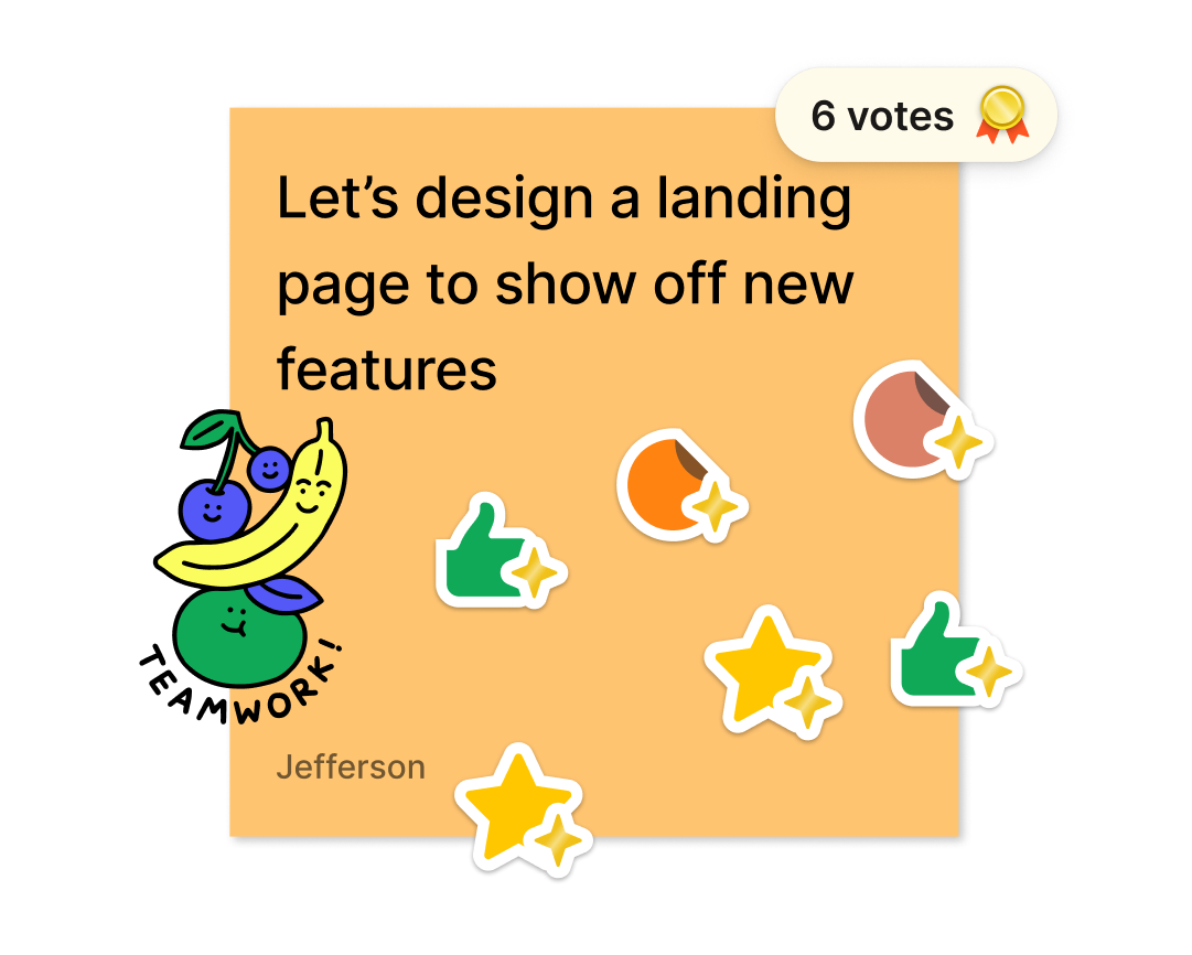 A sticky using the voting widget with 6 votes to design a landing page showing off new features