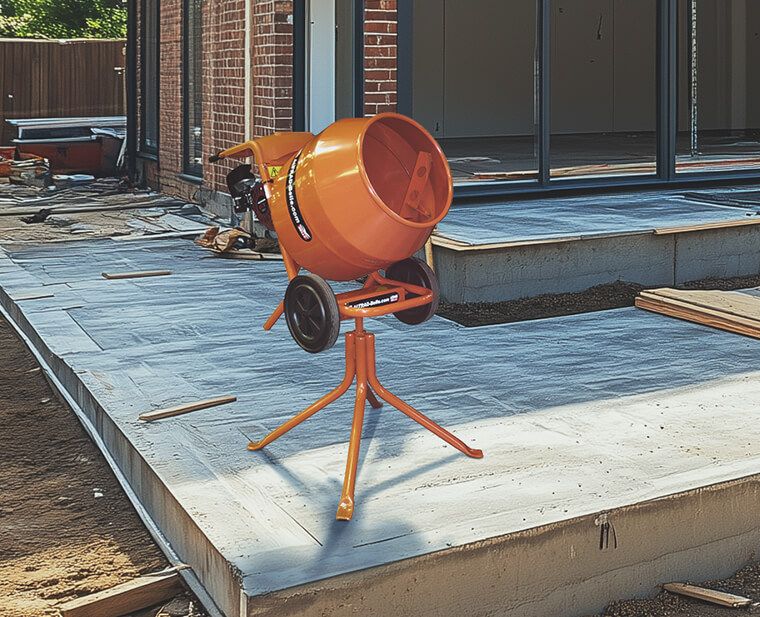 Concrete mixer on a patio