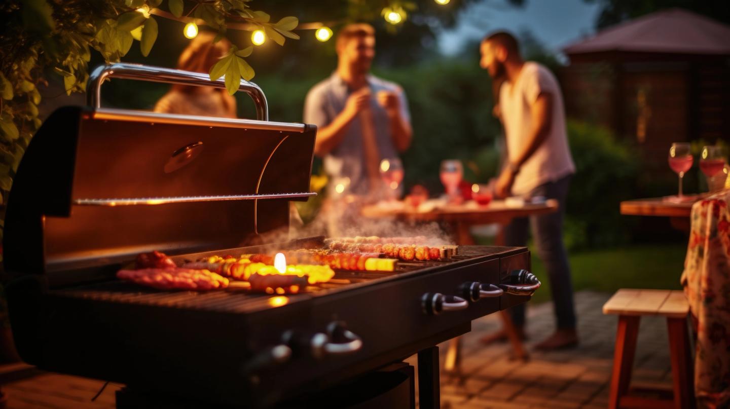 People enjoying an evening BBQ.